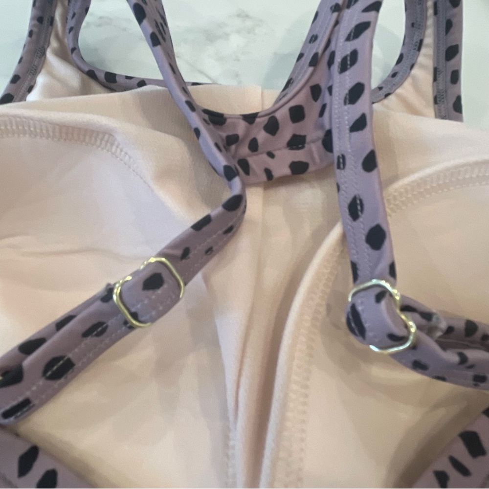 Kona Sol Purple and Black Spotted Racerback Bathing Suit Top - Picture 5 of 11